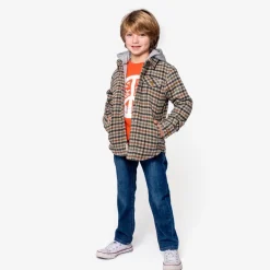 Clearance Appaman Glen Hooded Shirt Beige/TealCheck