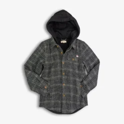 Sale Appaman Glen Hooded Shirt Black/MossPlaid
